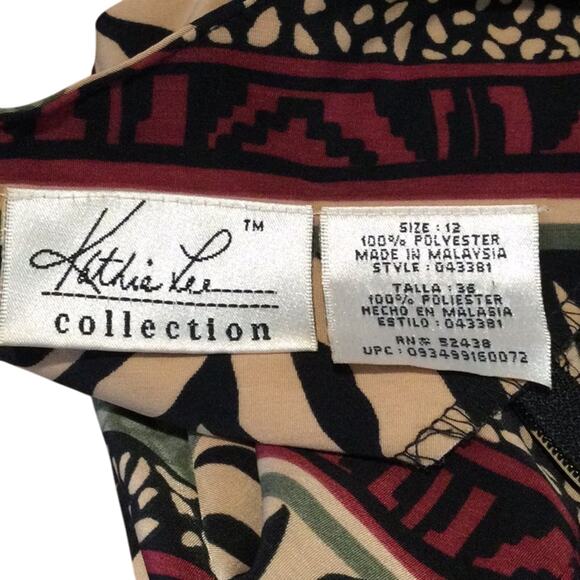 Kathie Lee Collection Multi-Print S/L V-Neck Dress Size 12 - Picture 12 of 16